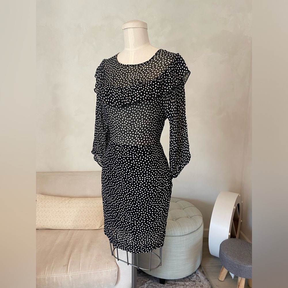 GANNI BLACK AND WHITE POLKA DOT CHIFFON DRESS